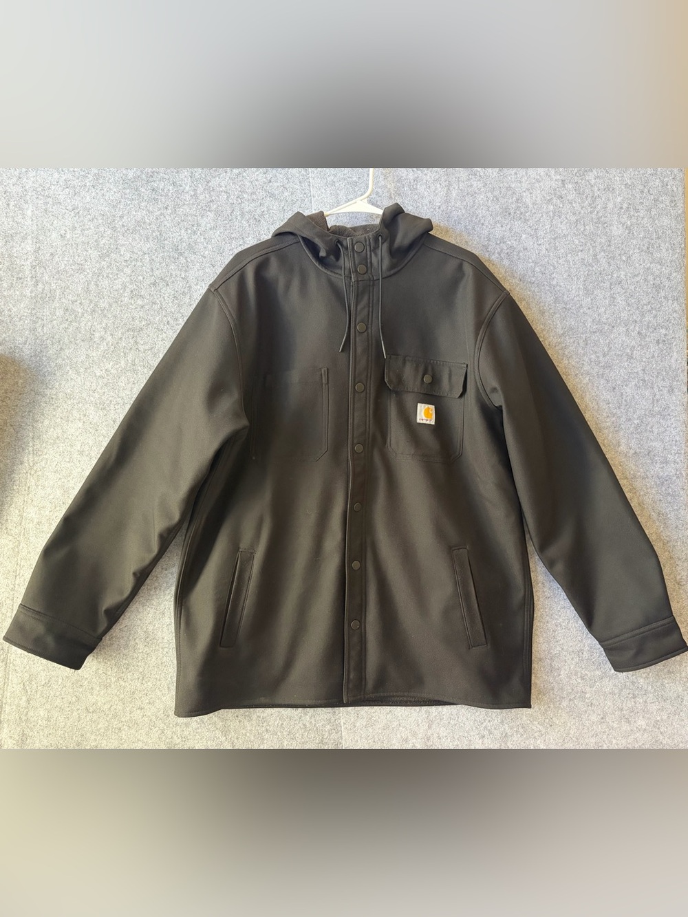 Carhartt Black Rain Defender Hooded Shirt Jacket with Chest Pocket